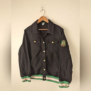 Ivy Storehouse Tweed Denim Black Jacket AKA Varsity Vintage Bomber Casual Style